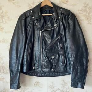 Vintage 60s Heavyweight Leather Motorcycle Jacket | Serval Zip | Size Medium